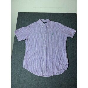 Polo Ralph Lauren Short Sleeve Classic Fit Striped Purple Linen Shirt Men XL